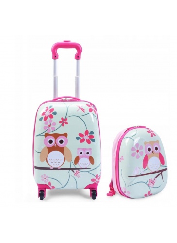 Детский чемодан + рюкзак  OWL PINK